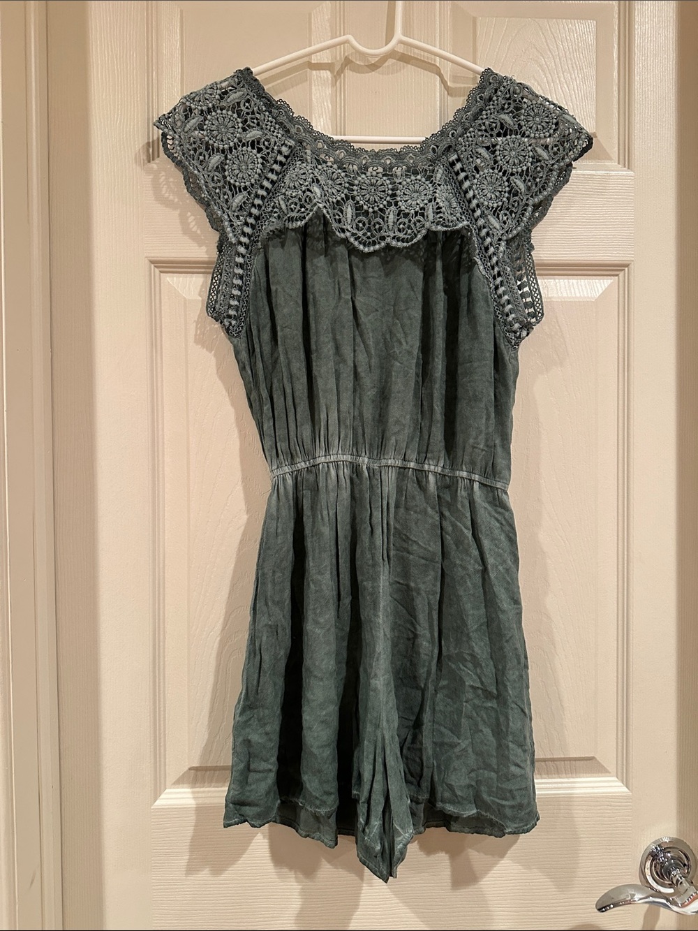 Crochet Yoke Green Romper